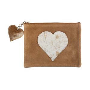 Leren Make-up Tasje Bruin - Wit Hart (22 x 16 cm)