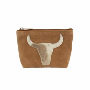 Leren Make-up Tasje Bruin - Witte Stier (15 x 12 cm)