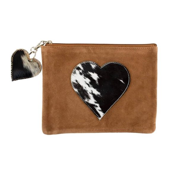 Leren Make-up Tasje Bruin - Zwart Hart (22 x 16 cm)