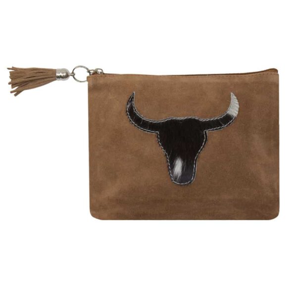 Leren Make-up Tasje Bruin - Zwarte Stier (22 x 16 cm)