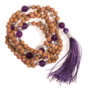 Mala Rudraksha en Amethist met Paarse Kwast