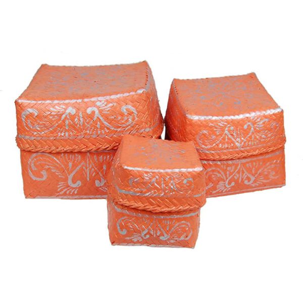 Mandjes van Bamboe Oranje/Zilverkleurig (Set van 3)