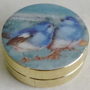 Messing Pillendoosje 2 Blauwe Vogels