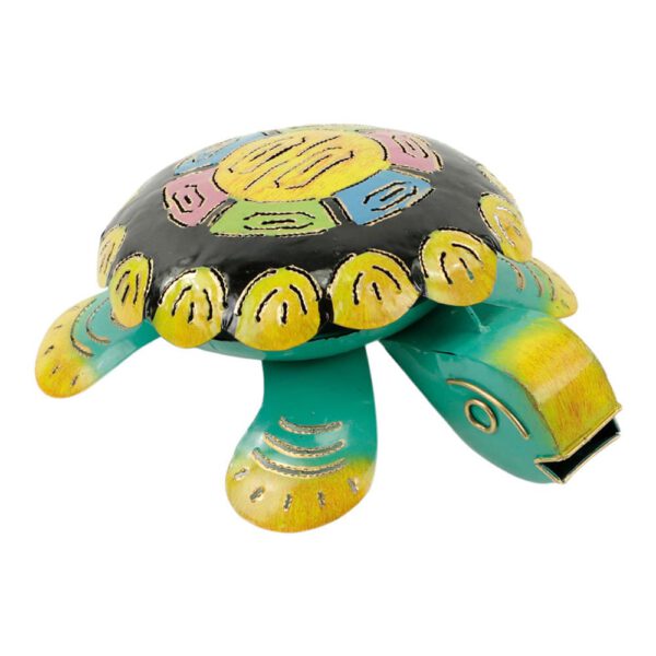 Metalen Beeldje Schildpad Geel-Turquoise ( 27 x 24 x 9 cm)