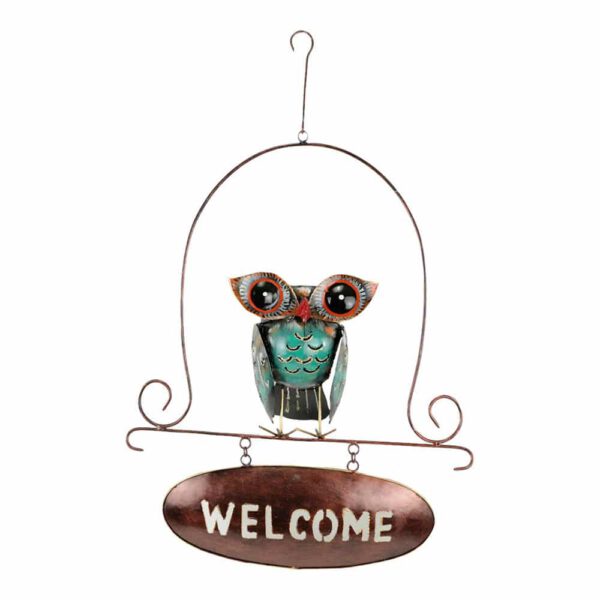 Metalen Bord "Welcome" Uil (48 x 32 x 12 cm)