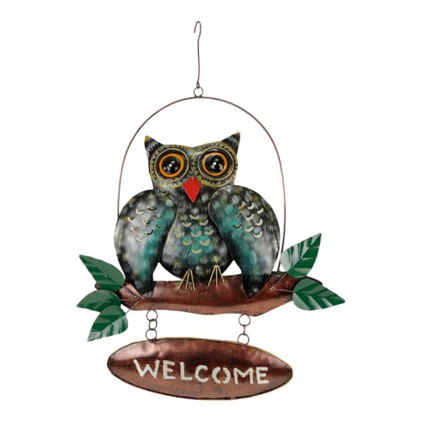 Metalen Bord "Welcome" Uil en Bladeren (37 x 51 x 1 cm)