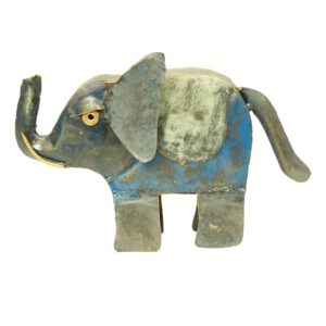 Metalen Olifant Safari Antiek Blauw (22 x 15 cm)