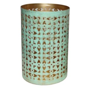 Metalen Theelichthouder Jali Turquoise Large