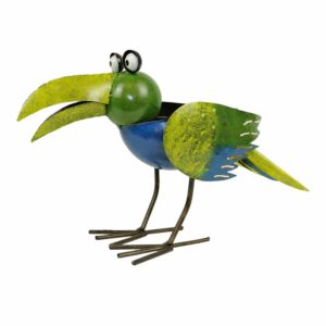 Metalen Theelichthouder Vogel Blauw/Groen