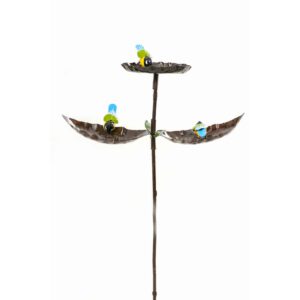 Metalen Vogeldrinkbak met 3 Vogels