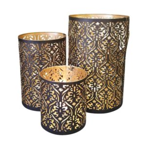 Metalen Windlichten Goudkleurig Zwart Mandala (Set van 3)