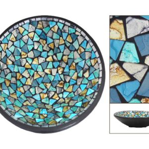 Mozaieken Schaal Turquoise/Goud- Zilverkleurig (Large)