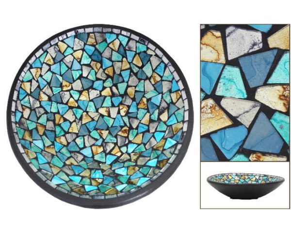 Mozaieken Schaal Turquoise/Goud- Zilverkleurig (Large)