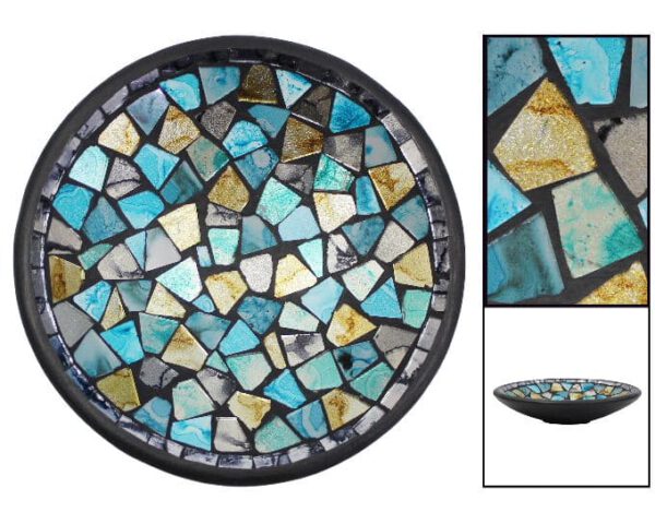 Mozaieken Schaal Turquoise/Goud- Zilverkleurig  (Small)
