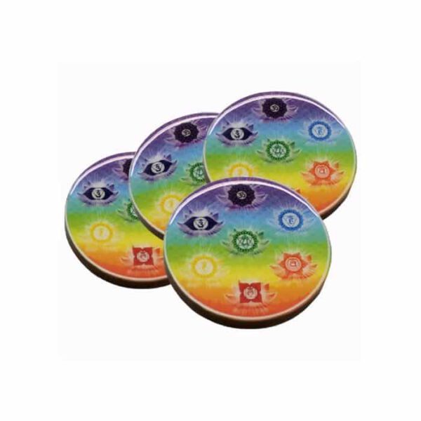 Onderzetters Mangohout - 7 Chakra&apos;s (Set van 4)