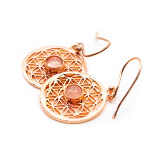 Oorbellen Flower of Life Rozenkwarts Koper (20 mm)