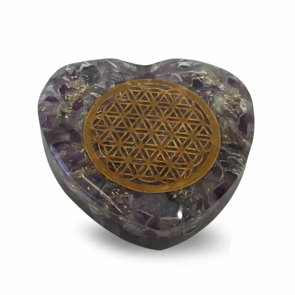 Orgoniet Hart Amethist met Koperen Flower of Life