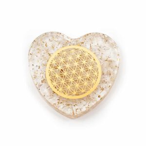 Orgoniet Hart Bergkristal met Koperen Flower of Life