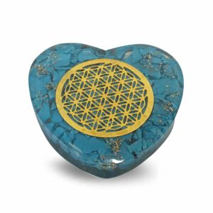 Orgoniet Hart Turquoise met Koperen Flower of Life