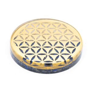 Orgoniet Schijf Onderzetter Flower of Life - Seleniet en Lapis Lazuli