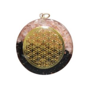 Orgonite Hanger Bloem des Levens Rond Rozenkwarts/ Zwarte Toermalijn