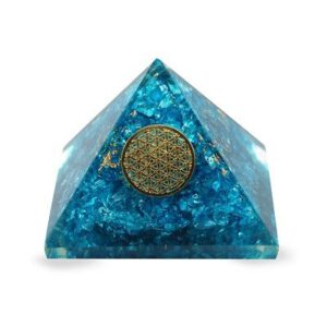 Orgonite Piramide Blauwe Topaas - Flower of Life - (40 mm)