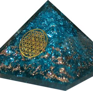 Orgonite Piramide Blauwe Topaas - Flower of Life - (60 mm)