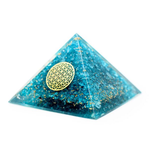 Orgonite Piramide Blauwe Topaas - Flower of Life - (70 mm)