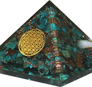 Orgonite Piramide Chrysokolla - Flower of Life - (60 mm)