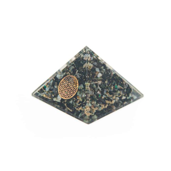 Orgonite Piramide Chrysokolla - Flower of Life - (70 mm)