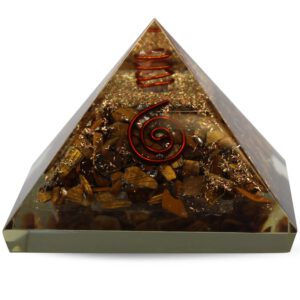 Orgonite Piramide Tijgeroog - Koperen Spiraal -  (40 mm)