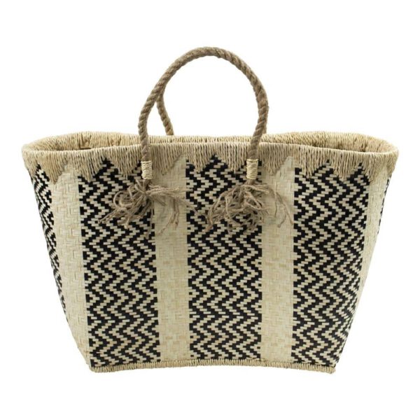 Palmblad Tas Zwart Visgraat met Kwasten (45 x 32 cm)