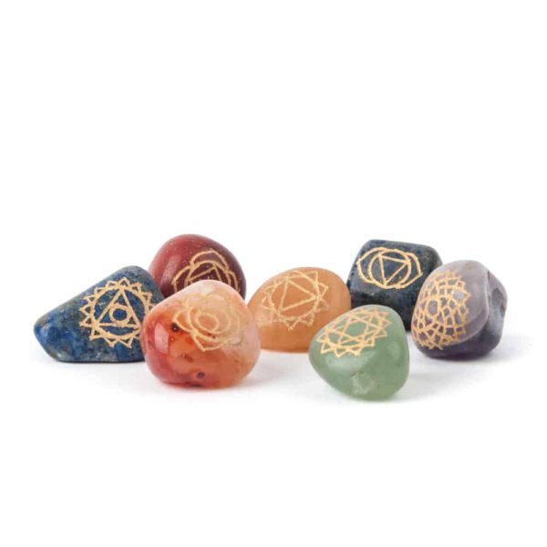 SET 7 Chakra Trommelstenen met Chakra Symbolen