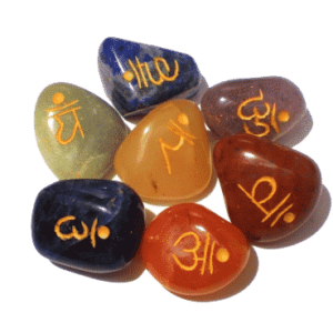 SET 7 Chakra Trommelstenen met Sanskriet Letters