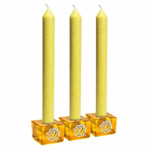 Solar Plexus Chakra Kubus Kaarshouders + Kaarsen (Set van 3)