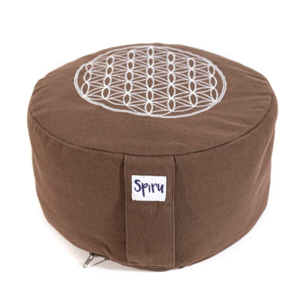 Spiru Meditatiekussen Rond Katoen Bruin - Flower of Life - 30 x 15 cm