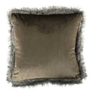 Taupe Fluwelen Kussen met Bontrand (45 x 45 cm)