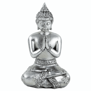 Thaise Boeddha Beeld Mediterend Polyresin Zilverkleurig - 8 x 6 x 12