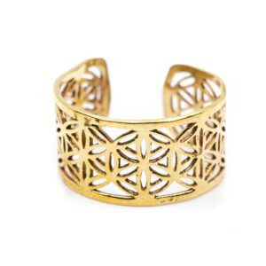 Verstelbare Ring Flower of Life Goudkleurig (10 mm)