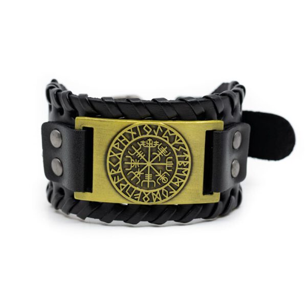 Verstelbare Viking Armband Runenkompas Kunstleer