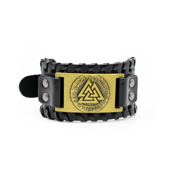 Verstelbare Viking Armband Valknut Kunstleer