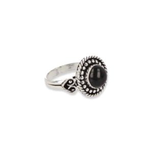 Verzilverde Ring Onyx &apos;Love&apos; (Maat 17