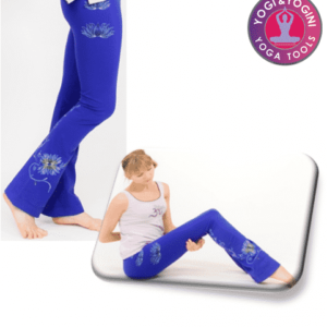 Yoga Handgeschilderde Lotus Broek Katoen Blauw-Paars L