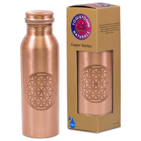 Yogi & Yogini Koperen Waterfles Bloem des Levens Geëtst - 750ml