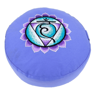 Yogi & Yogini Meditatiekussen Rond Katoen Blauw - 5e Chakra Geborduurd