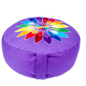 Yogi & Yogini Meditatiekussen Rond Katoen Violet - Bloem - 33 x 17 cm