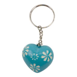 Zeepsteen Sleutelhanger Hart met Bloemen (Turquoise)