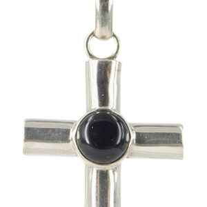 Zilveren Hanger Onyx Breed Kruis - 43 mm - 925 Sterling