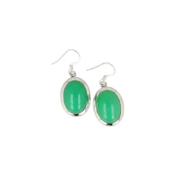 Zilveren Oorbellen Chrysopraas Ovaal met Rand - 925 Sterling