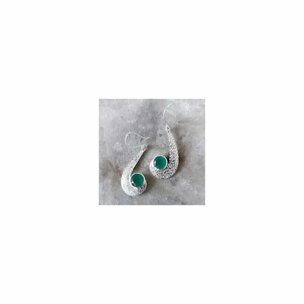 Zilveren Oorbellen Groene Onyx Spiraal - 925 Sterling